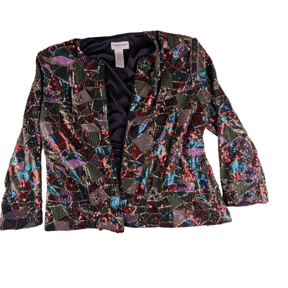 Drapers Damons Multicolored Sequin‎ Blazer Geometric Pattern XL Petite